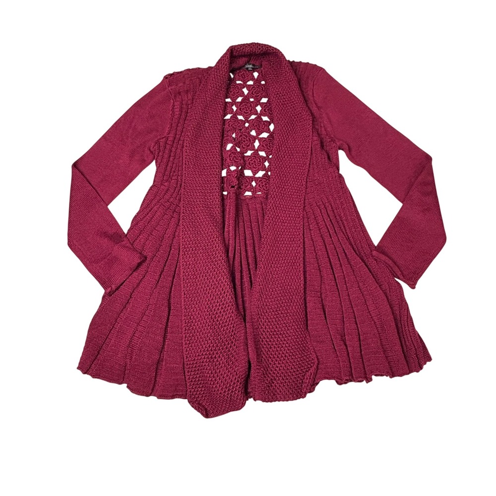 Y2K Sioni Womens Cardigan Sweater‎ Burgundy Crochet Rose Floral Knit Size M